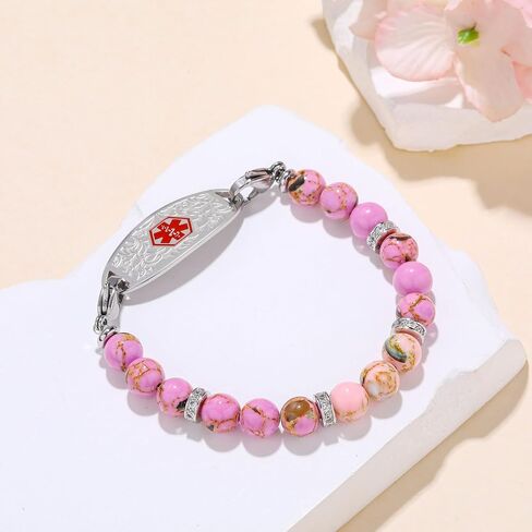 Medical Alert Bracelets for Women Men Free Engraving Customizable Medical ID Bracelets Replaceable Beaded Chain Emergency Bracelet 5.5-9.0 Inches Options in Saudi Arabia