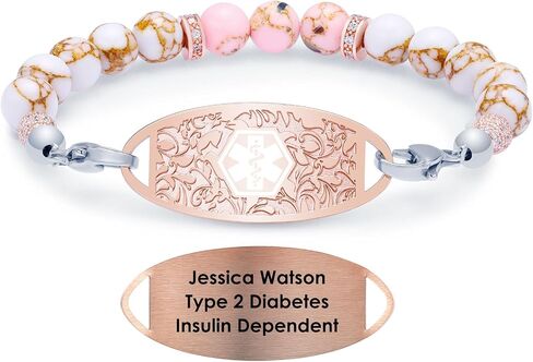 Medical Alert Bracelets for Women Men Free Engraving Customizable Medical ID Bracelets Replaceable Beaded Chain Emergency Bracelet 5.5-9.0 Inches Options in Saudi Arabia