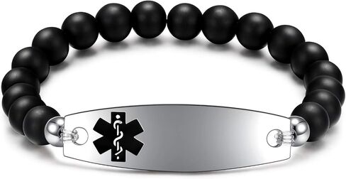 Medical Alert Bracelets for Women Men Free Engraving Customizable Medical ID Bracelets Replaceable Beaded Chain Emergency Bracelet 5.5-9.0 Inches Options in Saudi Arabia