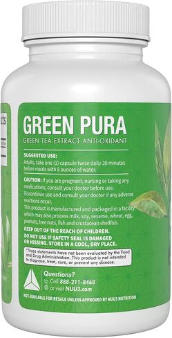 NUU3 Green-Pura - Green Tea Leaf Extract - Gut & Antioxidant Support - for a Thinner Abdomen - Boosts Energy Levels - 60 Capsules (Pack of 1) in Saudi Arabia
