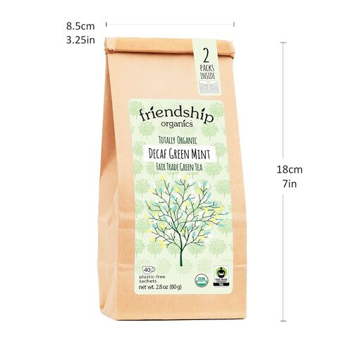 Friendship Organics Decaf Green Mint Tea Bags, Organic and Fair Trade 40 Count (Pack of 1) in Kuwait