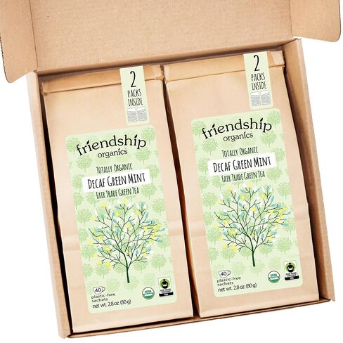 Friendship Organics Decaf Green Mint Tea Bags, Organic and Fair Trade 40 Count (Pack of 1) in Kuwait