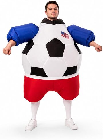 Adult Inflatable Soccer Ball Costume for Men Women, Funny Blow Up Football Costume with Air Blower, Halloween Sports Party Cosplay Suit for Cheerleaders Game Day — Bonus Soccer Socks Included in Saudi Arabia