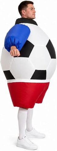 Adult Inflatable Soccer Ball Costume for Men Women, Funny Blow Up Football Costume with Air Blower, Halloween Sports Party Cosplay Suit for Cheerleaders Game Day — Bonus Soccer Socks Included in Saudi Arabia