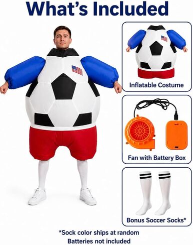 Adult Inflatable Soccer Ball Costume for Men Women, Funny Blow Up Football Costume with Air Blower, Halloween Sports Party Cosplay Suit for Cheerleaders Game Day — Bonus Soccer Socks Included in Saudi Arabia