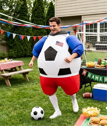 Adult Inflatable Soccer Ball Costume for Men Women, Funny Blow Up Football Costume with Air Blower, Halloween Sports Party Cosplay Suit for Cheerleaders Game Day — Bonus Soccer Socks Included in Saudi Arabia