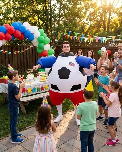 Adult Inflatable Soccer Ball Costume for Men Women, Funny Blow Up Football Costume with Air Blower, Halloween Sports Party Cosplay Suit for Cheerleaders Game Day — Bonus Soccer Socks Included in Saudi Arabia