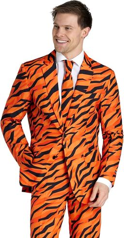 Suitmeister Men's Tiger Costume - Theme Party & Halloween Outfit - Including Blazer, Pants and Tie - Orange in Saudi Arabia