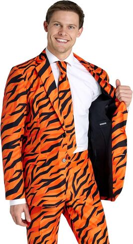 Suitmeister Men's Tiger Costume - Theme Party & Halloween Outfit - Including Blazer, Pants and Tie - Orange in Saudi Arabia