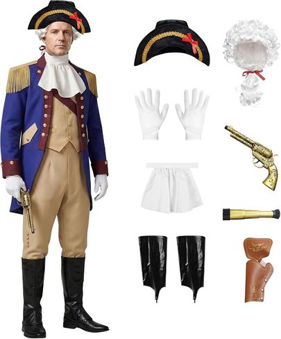 Founding Father Costume Set Colonial Costume for Men with Wigs Captain's Cap Accessories Revolutionary War Outfit in Saudi Arabia