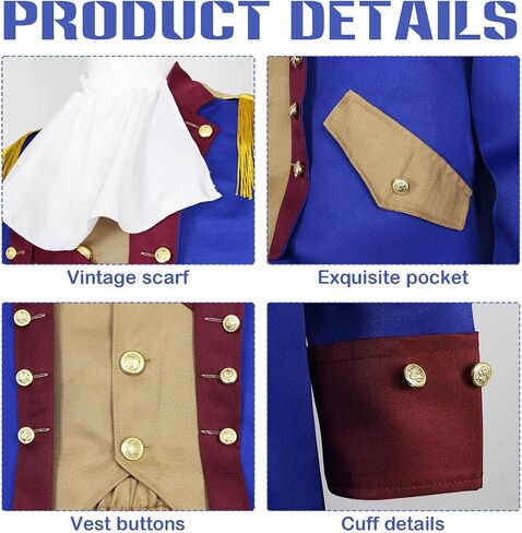 Founding Father Costume Set Colonial Costume for Men with Wigs Captain's Cap Accessories Revolutionary War Outfit in Saudi Arabia
