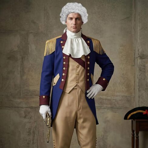 Founding Father Costume Set Colonial Costume for Men with Wigs Captain's Cap Accessories Revolutionary War Outfit in Saudi Arabia