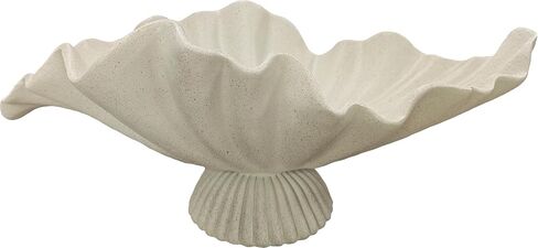 12" Large Decorative Bowl decor, Modern Home Decoration Scallop Bowl,Fashion Key Bowl for Entrance Table, Decorative Fruit Bowl for Kitchen Counter, Ruffle Decor, Artificial Stone Beige in Saudi Arabia