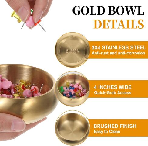 4 Inch Gold Decorative Bowl, Stainless Steel Key Bowl & Catch All Tray, Small Decorative Bowls for Entryway Table, Versatile Home Decor & Jewelry Organizer for Office, Bathroom Vanity (Gold) in Kuwait