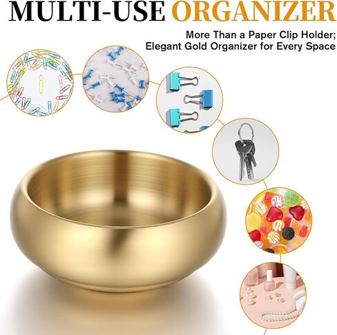 4 Inch Gold Decorative Bowl, Stainless Steel Key Bowl & Catch All Tray, Small Decorative Bowls for Entryway Table, Versatile Home Decor & Jewelry Organizer for Office, Bathroom Vanity (Gold) in Kuwait