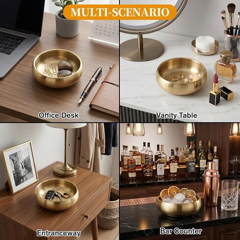 4 Inch Gold Decorative Bowl, Stainless Steel Key Bowl & Catch All Tray, Small Decorative Bowls for Entryway Table, Versatile Home Decor & Jewelry Organizer for Office, Bathroom Vanity (Gold) in Kuwait