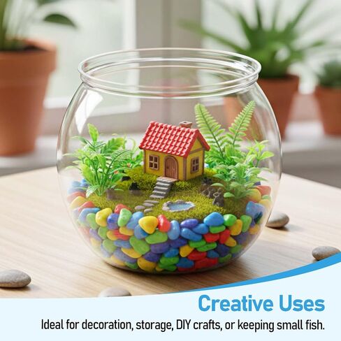Mini Plastic Fish Bowl, 50 oz Decorative Fish Bowls Unbreakable Plastic Betta Fishes Tank Clear Round Desktop Vases Bowls for Home Decor, Centerpiece Vases, Candy, Party Favors (Style 2) in Saudi Arabia