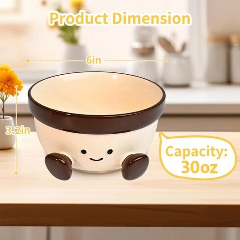 MSJGA 30 oz Cute Soup Bowls Dish for Home Decor, Decorative Key Bowl for Entryway Table Funny Ceramic Ramen Snack Candy Serving Bowls, Handmade Fruit Bowl for Kitchen Counter, Unique Gifts for Women in Saudi Arabia