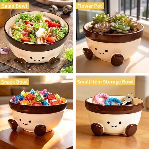 MSJGA 30 oz Cute Soup Bowls Dish for Home Decor, Decorative Key Bowl for Entryway Table Funny Ceramic Ramen Snack Candy Serving Bowls, Handmade Fruit Bowl for Kitchen Counter, Unique Gifts for Women in Saudi Arabia