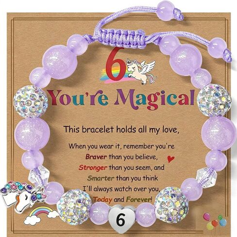 Unicorn Bracelet with Birthday Number for Girls Ages 1 2 3 4 5 6 7 8 Braided Unicorn Bracelet with Heart Birthday Number Charm Adjustable Beaded Glass Bracelet Jewelry Gift in Premium Silver Gift Box in Kuwait