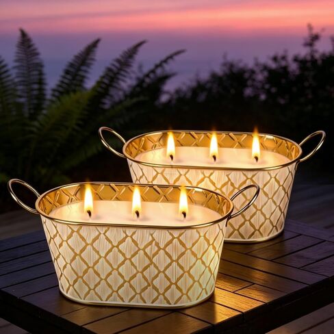 Citronella Candles Outdoor, Large Soy Wax Candle for Patio, 2 Packs 140 Hours Long Burn Lemongrass Citronella Scented Tin Candle for Home, Outdoor, Garden, Yard, Camping, Party, Terrace (3-Wick) in Kuwait