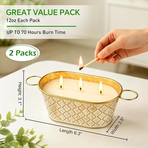 Citronella Candles Outdoor, Large Soy Wax Candle for Patio, 2 Packs 140 Hours Long Burn Lemongrass Citronella Scented Tin Candle for Home, Outdoor, Garden, Yard, Camping, Party, Terrace (3-Wick) in Kuwait