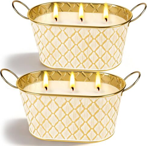 Citronella Candles Outdoor, Large Soy Wax Candle for Patio, 2 Packs 140 Hours Long Burn Lemongrass Citronella Scented Tin Candle for Home, Outdoor, Garden, Yard, Camping, Party, Terrace (3-Wick) in Kuwait