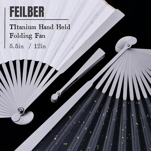 Titanium Folding Fan Kung Fu Fan Hand Held Folding Fan Portable Tai Chi Chinese Japanese Fan EDC for Men and Women 5.5" (White) in Kuwait