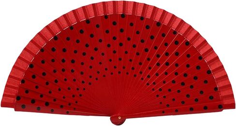 Flamenco Spanish Wood Folding Fan Dots Pattern Modern Classical Vintage Wood Hand Fan for Dance Perfornamnces Party in Kuwait