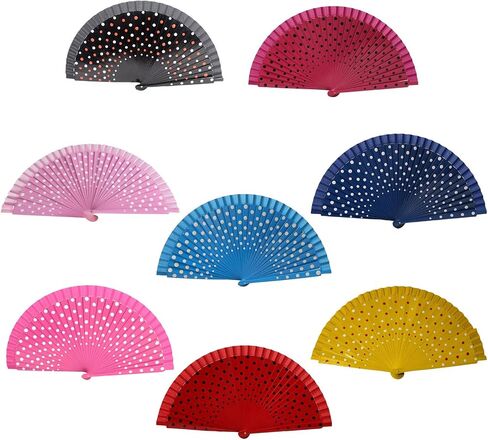Flamenco Spanish Wood Folding Fan Dots Pattern Modern Classical Vintage Wood Hand Fan for Dance Perfornamnces Party in Kuwait