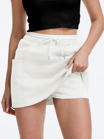 HERBATOMIA Women's High Waisted Drawstring Sweat Skirt A-Line Stretchy Mini Skirt with Pockets for Women in Saudi Arabia