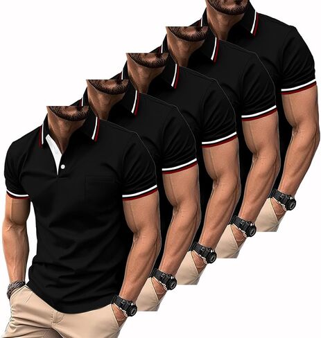 SWISSWELL 5 Pack Mens Polo Shirts Short Sleeve with Pocket Performance Golf Polos for Men Casual Collared Athletic T-Shirt in Kuwait