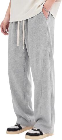 Men's Lightweight Sweatpants, Open Bottom Straight Leg Lounge Pants with Deep Pockets, Breathable Track Pants in Saudi Arabia