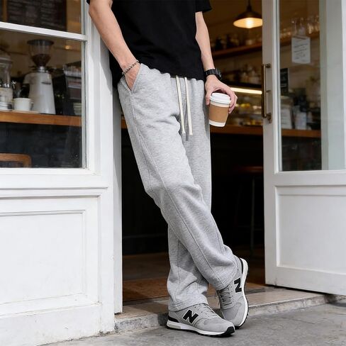 Men's Lightweight Sweatpants, Open Bottom Straight Leg Lounge Pants with Deep Pockets, Breathable Track Pants in Saudi Arabia