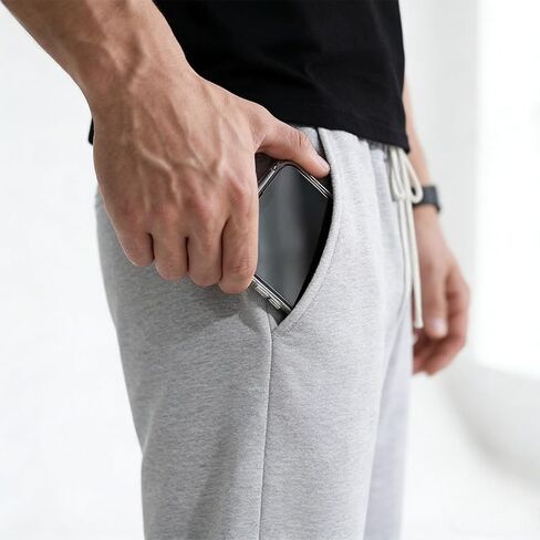 Men's Lightweight Sweatpants, Open Bottom Straight Leg Lounge Pants with Deep Pockets, Breathable Track Pants in Saudi Arabia