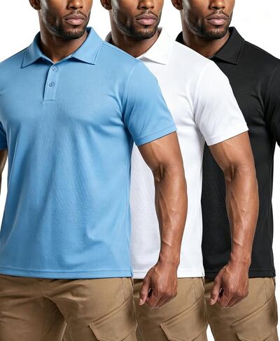3 Pack Men's Quick Dry Polo Shirt Mesh Short Sleeve Polo Outdoor Work Hiking UPF50+ Performance Golf Shirt in Saudi Arabia