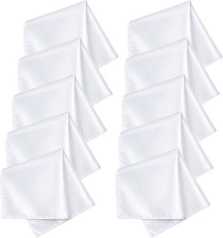 Mens Pocket Square, 10 Pcs White Silk Handkerchief for Men Satin Hankies for Suit Party Daily Christmas in Kuwait