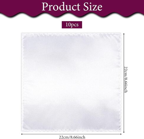 Mens Pocket Square, 10 Pcs White Silk Handkerchief for Men Satin Hankies for Suit Party Daily Christmas in Kuwait