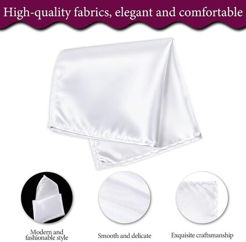 Mens Pocket Square, 10 Pcs White Silk Handkerchief for Men Satin Hankies for Suit Party Daily Christmas in Kuwait
