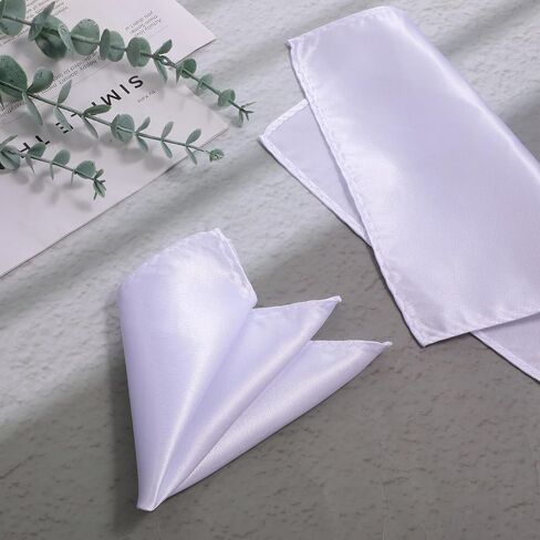 Mens Pocket Square, 10 Pcs White Silk Handkerchief for Men Satin Hankies for Suit Party Daily Christmas in Kuwait