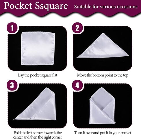 Mens Pocket Square, 10 Pcs White Silk Handkerchief for Men Satin Hankies for Suit Party Daily Christmas in Kuwait