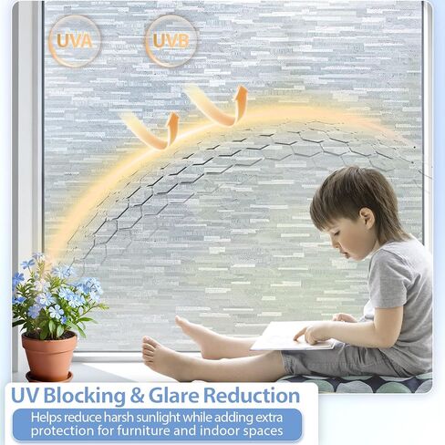 GTJ Frosted Window Privacy Film, Static Cling No Glue Removable Reusable, UV Blocking Glare & Heat Reduction, for Bathroom Glass Door Home Office, 17.5" x 78.7"in in Saudi Arabia