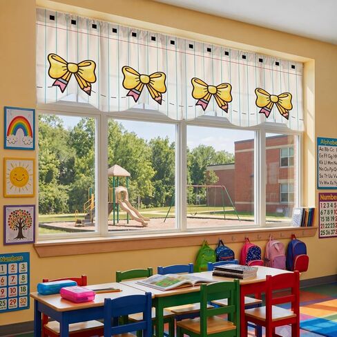 Tingjoo 6 Pcs 54 x 18 Inch Classroom Curtains Pencil Notebook Bow Valance Curtain Back to Classroom First Day of School Window Decor for Primary Kindergarten Bedroom Playroom Daycare Covers Supplies in Kuwait