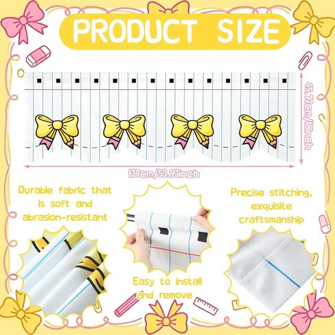 Tingjoo 6 Pcs 54 x 18 Inch Classroom Curtains Pencil Notebook Bow Valance Curtain Back to Classroom First Day of School Window Decor for Primary Kindergarten Bedroom Playroom Daycare Covers Supplies in Kuwait