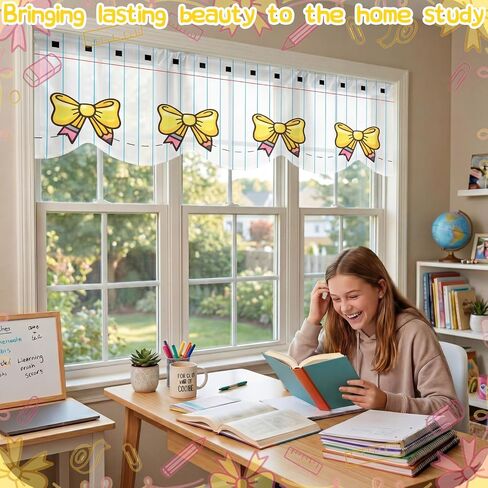 Tingjoo 6 Pcs 54 x 18 Inch Classroom Curtains Pencil Notebook Bow Valance Curtain Back to Classroom First Day of School Window Decor for Primary Kindergarten Bedroom Playroom Daycare Covers Supplies in Kuwait
