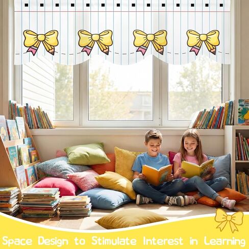 Tingjoo 6 Pcs 54 x 18 Inch Classroom Curtains Pencil Notebook Bow Valance Curtain Back to Classroom First Day of School Window Decor for Primary Kindergarten Bedroom Playroom Daycare Covers Supplies in Kuwait