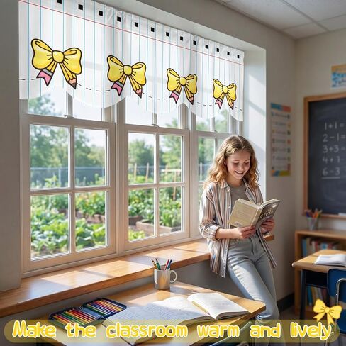 Tingjoo 6 Pcs 54 x 18 Inch Classroom Curtains Pencil Notebook Bow Valance Curtain Back to Classroom First Day of School Window Decor for Primary Kindergarten Bedroom Playroom Daycare Covers Supplies in Kuwait