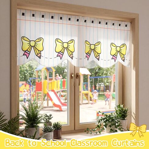 Tingjoo 6 Pcs 54 x 18 Inch Classroom Curtains Pencil Notebook Bow Valance Curtain Back to Classroom First Day of School Window Decor for Primary Kindergarten Bedroom Playroom Daycare Covers Supplies in Kuwait