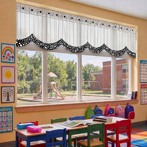 Tingjoo 6 Pcs 54 x 18 Inch Classroom Curtains Pencil Notebook Bow Valance Curtain Back to Classroom First Day of School Window Decor for Primary Kindergarten Bedroom Playroom Daycare Covers Supplies in Kuwait