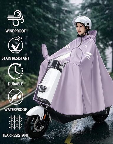 Waterproof Rain Poncho Bike Ebike with Mirror Sleeves Rain Capes Lightweight Compact Reusable for Adults (US, Alpha, 5X-Large, Regular, Long, PURPLE) in Saudi Arabia